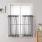 Chyhomenyc Sheer Curtains Tiers 42W x 24L Inches, Light Filtering Small Curtains, Short Bathroom Living Room Cafe Basement Voile Window Curtain, Rod Pocket, 2PCS, Charcoal Grey