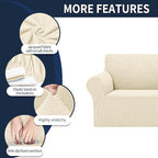 Cupuamon 2026 New Stretch Sofa Slipcovers Couch Cover for 3 Cushion Furniture Protector Sofa Covers with Elastic Bottom Jacquard Fabric Small Checks for Pets, Kids -Sofa, Beige