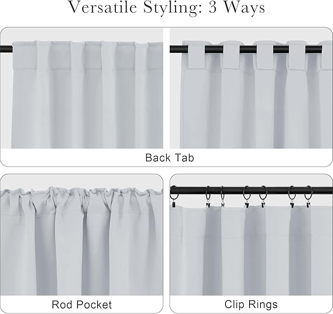 PONY DANCE Greyish White Non-See-Through Curtains - 42 Wide by 72 Long Room Darkening Home Decor Window Treatments(60% Light Block) Drapes for Living Room/Bedroom with Back Tab, 2 Panels