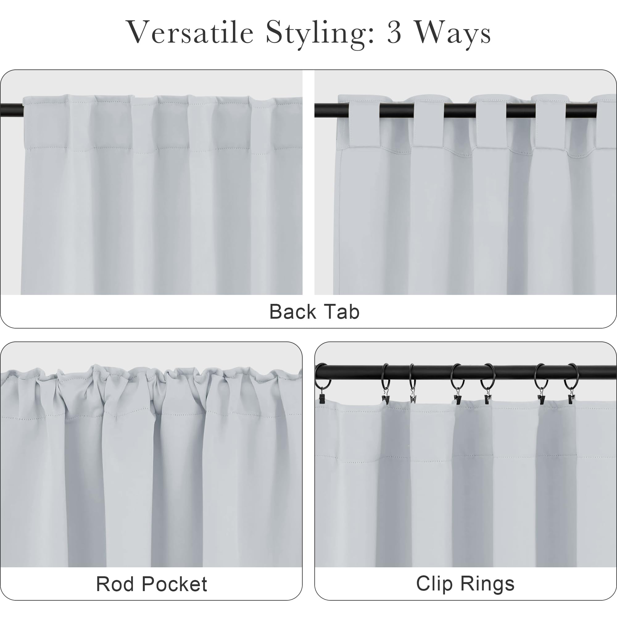 PONY DANCE Grayish White Curtains - Room Darkening Window Drapes for Kitchen/Bedroom with Back Tab/Rod Pocket Top Home Decoration, 42 Inches Wide by 54 Inches Long, 2 PCs