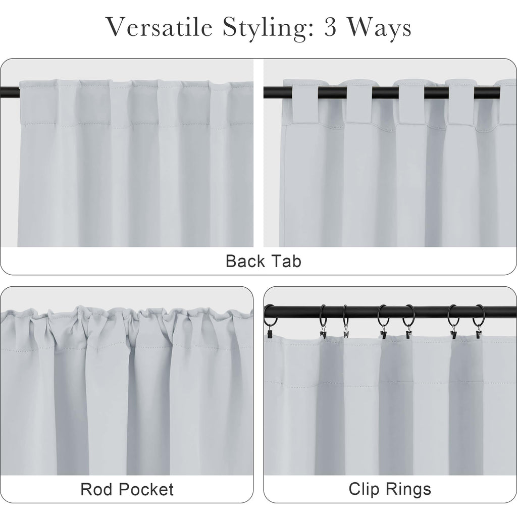 PONY DANCE 60% Light Filtering White Curtain Panels, Kitchen Curtains Room Darkening Energy Saving Short Drapes with Back Tab for Bedroom Home Decor, 42 in Wide by 45 Long, Greyish White, 2 Pieces