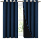 NICETOWN 100% Blackout Curtains with Black Liners, Thermal Insulated Full Blackout 2-Layer Lined Drapes, Noise Cancellation Window Draperies for Dining Room (Moroccan Blue, 2 Panels, 52" W by 54" L)