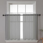 Chyhomenyc Sheer Window Curtains Tier 2 Pieces Set, 36 inch Length, Short Dining Curtains Window Treatment for Small Windows/Bathroom/Cafe/Living Room, Rod Pocket, Charcoal Grey