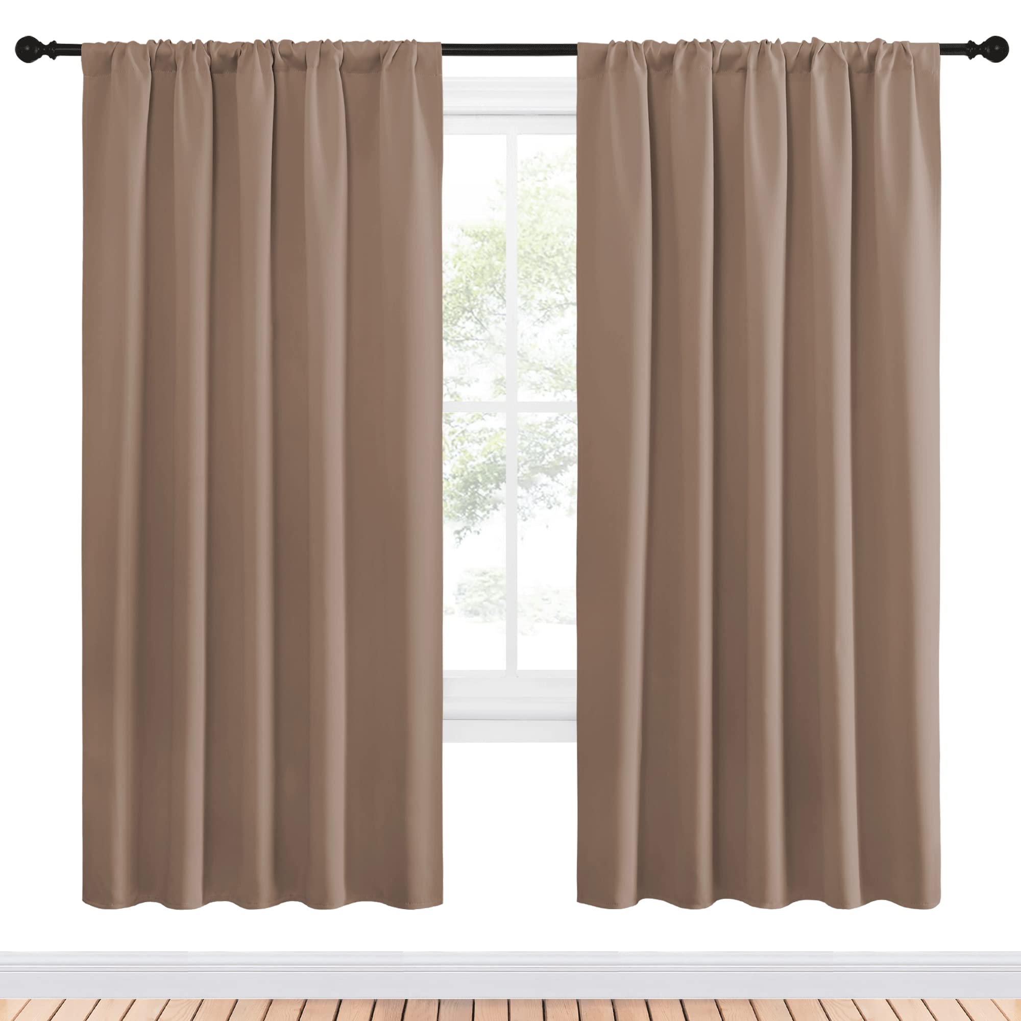 NICETOWN Kids Blackout Curtain Panels - Window Treatment Thermal Insulated Solid Rod Pocket Blackout Drapes for Bedroom (Cappuccino, Set of 2, 52 by 72 Inch)