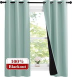 NICETOWN Aqua Blue 100% Blackout Lined Curtains, 2 Thick Layers Narrow Wide Window Treatment Panels Thermal Insulated Drapes for Kitchen Small Window (1 Pair, 37" Width x 63" Length Each Panel)