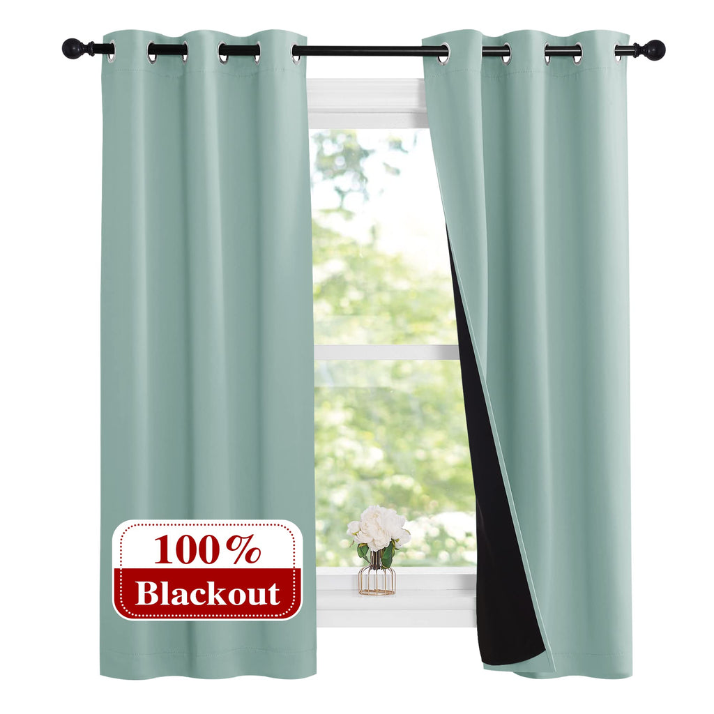 NICETOWN Aqua Blue 100% Blackout Lined Curtains, 2 Thick Layers Narrow Wide Window Treatment Panels Thermal Insulated Drapes for Kitchen Small Window (1 Pair, 37" Width x 63" Length Each Panel)