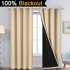 Yakamok Beige 100% Blackout Curtains, Thermal Insulated Total Blackout Drapes for Bedroom, Heat Blocking Window Curtains for Living Room(52Wx90L, 2 Panels)