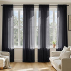 MIULEE Black Sheer Curtains 108 Inches Long, 4 Panels Set, Light Filtering Halloween Rod Pocket Voile Drapes for Living Room and Bedroom, Airy Soft Fabric Window Treatments, 42 x 108 Inches