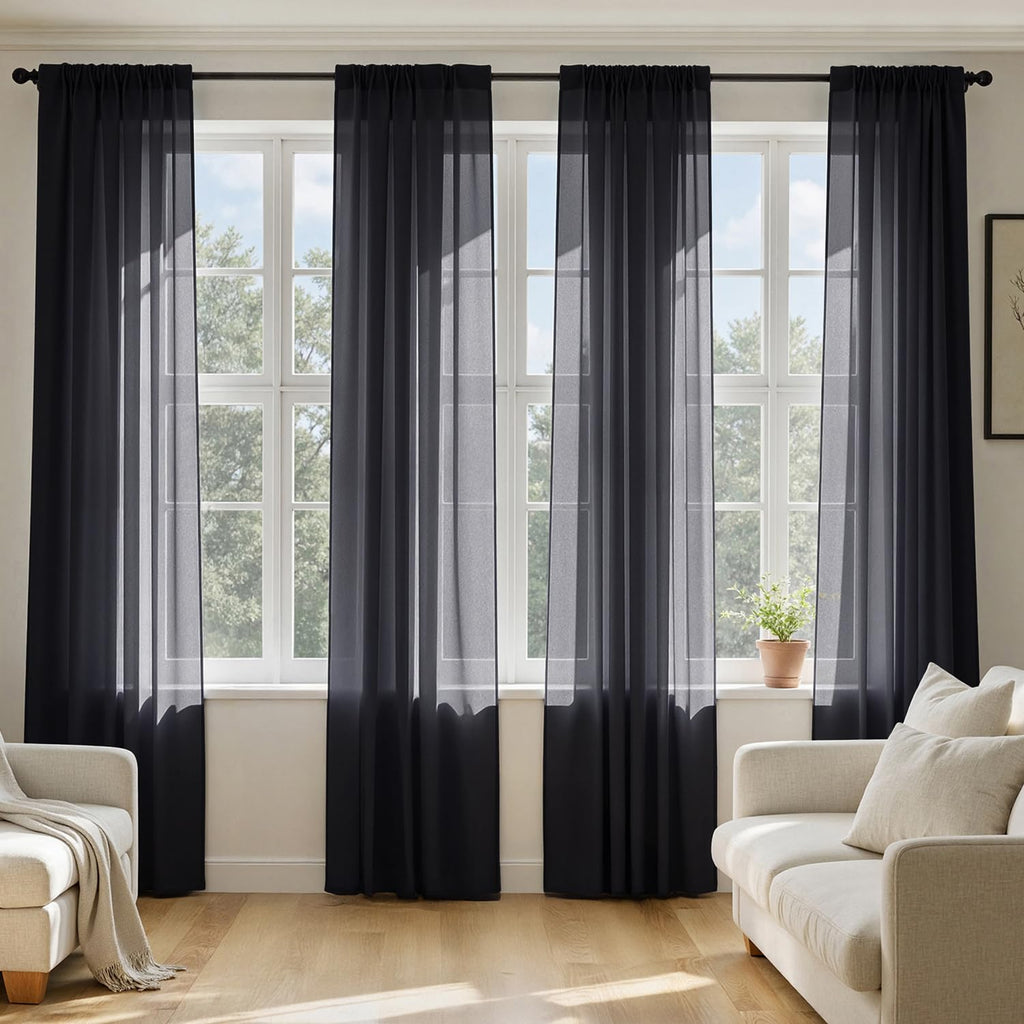MIULEE Black Sheer Curtains 84 Inches Long 4 Panels 42 x 84 Inches