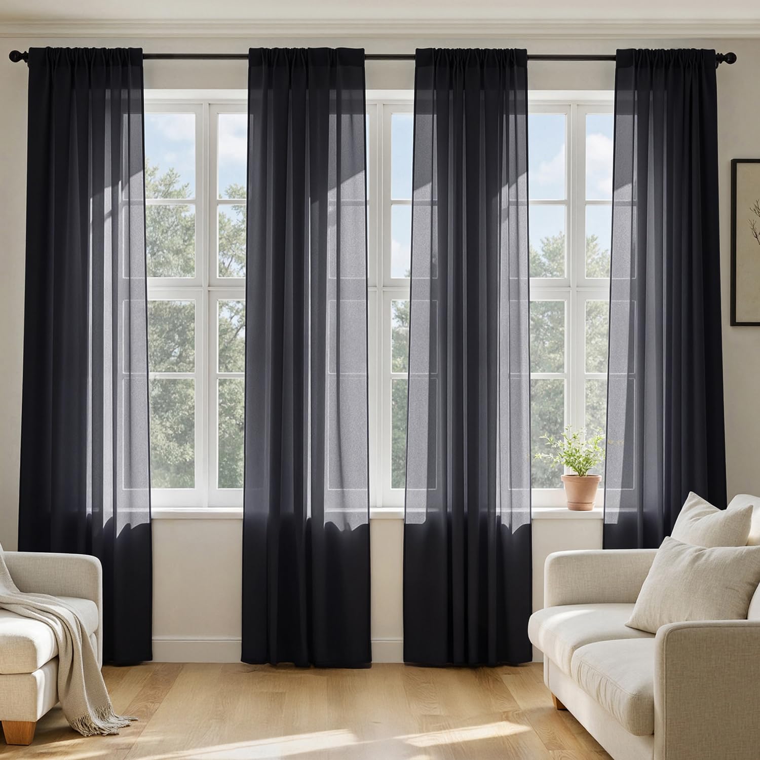 MIULEE Black Sheer Curtains 96 Inches Long 4 Panels 54 x 96 Inches