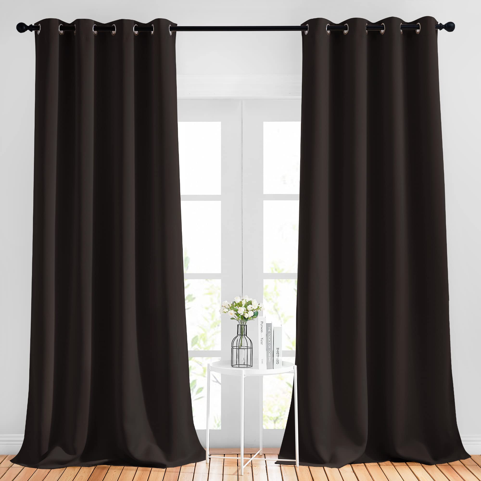 NICETOWN Blackout Thick Window Curtains - (W52 x L108, Brown, 2 Panels) Thermal Insulated Grommet Drape Panels for Bedroom and Living Room