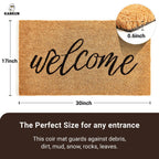 KANKUN Coco Coir Door Mat with Heavy Duty Backing, Welcome Doormat (17" x 30"), Doormat Entrance (Welcome3)