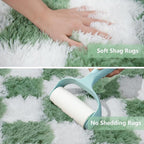 Area Rugs for Bedroom Living Room,5x8 Green and White Fluffy Soft Checkered Rug Fuzzy Shag Shaggy Carpet, Indoor Plush Floor Rugs for Kids Boys Girls Teen Dorm Nursery Home Decor