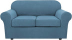 H.VERSAILTEX 3 Piece Stretch Sofa Covers for 2 Cushion Loveseat Couch Covers for Living Room Sofa Slipcovers (Base Cover Plus 2 Seat Cushion Covers) Thicker Jacquard Fabric(Medium Sofa, Dusty Blue)
