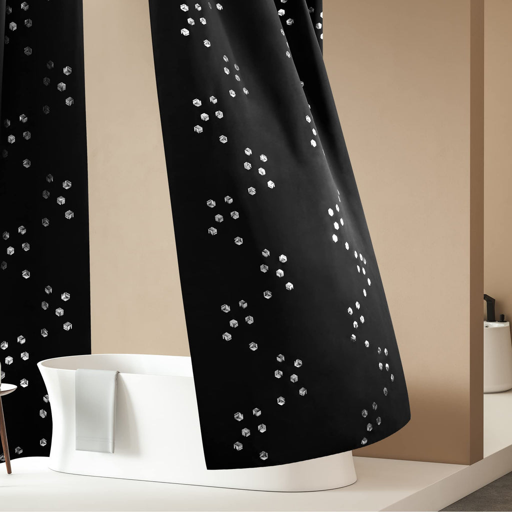 Deconovo Blackout Curtains, Black Thermal Insulated Grommet Drapes, Silver Cubic Foil Print, Energy Saving Curtains, 52" W x 95" L, 2 Panels, for Bedroom Living Room Patio Door