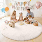 OLANLY Ivory Round Rugs for Bedroom - Machine Washable, 8 ft Circle Area Rugs for Living Room, Soft and Fluffy Shaggy Carpet for Teen Girls and Boys, Nursery Rooms, Dorms, Home Decor Aesthetic
