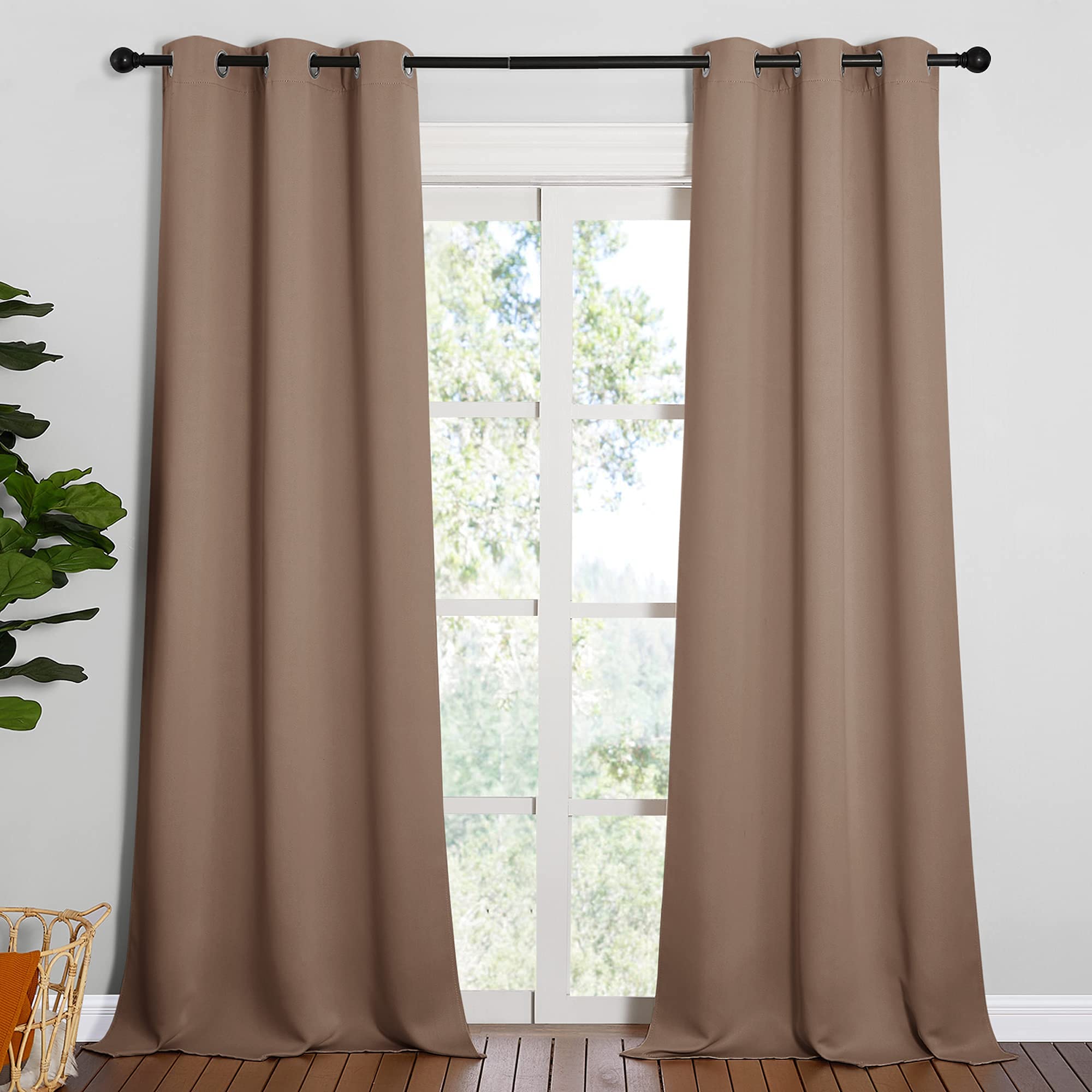 NICETOWN Light Reducing Grommet Curtains - Tripe Woven Textured Soft Curtain Panels for Living Room Window Treatment Drapes (2 Panels, W42 x L90, Cappuccino)