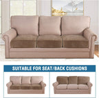 H.VERSAILTEX Velvet Stretch Couch Cushion Cover Plush Cushion Slipcover for Chair Loveseat Sofa Cushion Furniture Protector Seat Cushion Sofa Cover (3 Piece Sofa Cushion Covers, Camel)