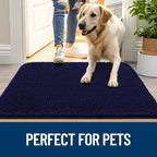 OLANLY Dog Door Mat for Muddy Paws 70x32, Absorbs Moisture and Dirt, Absorbent Non-Slip Washable Doormat, Quick Dry Chenille Mud Mat for Dogs, Entry Indoor Entryway Carpet for Inside Floor, Navy Blue