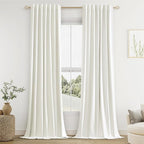 Guken Ivory 100% Blackout Linen Curtains 96 Inch Length 2 Panels Set for Living Room Bedroom Back Tab/Rod Pocket Thermal Insulated Black Out Drapes Room Darkening Window Curtains 96 Inches Long