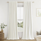 Guken Ivory 100% Blackout Curtains 132 Inch Length 2 Panels Set for Living Room Bedroom Back Tab Thermal Insulated Black Out Linen Drapes Room Darkening Window Curtains