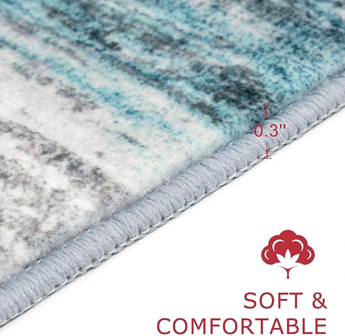 KOZYFLY 4x6 Area Rug Modern Abstract Washable Large Entryway Rug Non-Slip Soft Living Room Rugs, Print Blue Throw Rugs Indoor Mat for High-Traffic Door Entrance, Laundry, Nursery, Bedroom