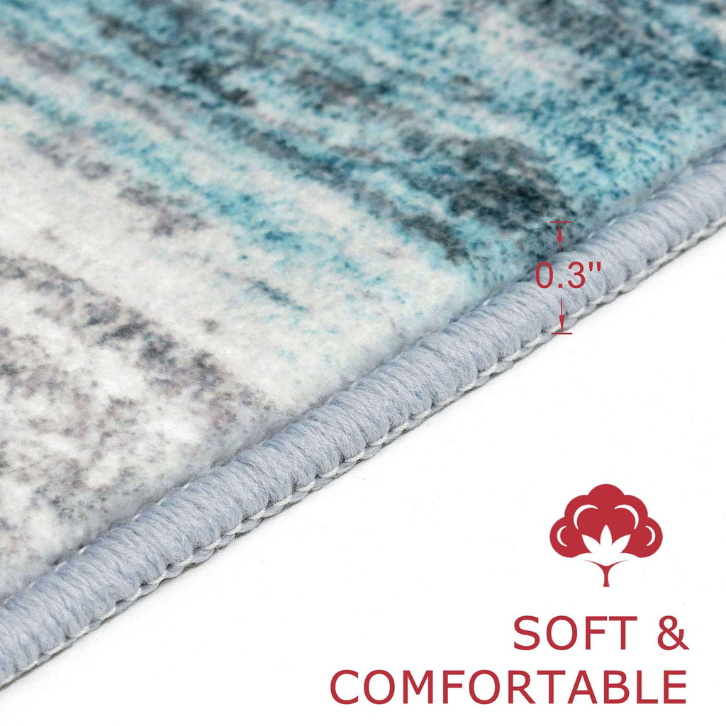 KOZYFLY Runner Rug 3x8 Modern Ombre Runners for Hallways, Washable Rugs for Bedroom Non-Slip Soft Stain Resistant Striped, Print Blue Abstract Carpet for Living/Laundry/Kid Room
