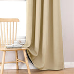 ChrisDowa 100% Blackout Curtains 84 inch Long for Bedroom with Black Liner, Extra Wide 2 Thick Layers Total Blackout Thermal Insulated Grommet Window Curtains 2 Panels Set (Beige, 60 x 84 Inch)