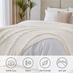 BEDELITE King Size Blanket for Bed, 300GSM Soft & Warm Fleece Blanket, Decorative and Giftable Striped Cream White Blankets for Women, Men, 108"x90"