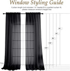 OVZME Black Bedroom Curtains 2 Panel Sets 90 Inch Length, 59 Inch Extra Wide Light Filtering Light Weight Soft Window Treatment Panels for Study Room Living Room Guest Room, 59Wx90L Inches