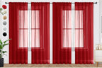 SpaceDresser Christmas Red Sheer Curtains 4 Panels Rod Pocket Semi-Sheer Curtain 63 Inches Long Light Filtering Voile Window Drapes for Bedroom Living Room Kitchen, Each 52W x 63L