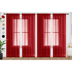 SpaceDresser Christmas Red Sheer Curtains 4 Panels Rod Pocket Semi-Sheer Curtain 90 Inches Long Light Filtering Voile Window Drapes for Bedroom Living Room Kitchen, Each 52W x 90L