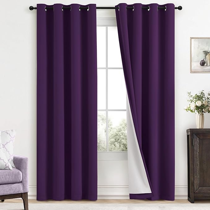 Yakamok 100% Blackout Curtains 52x96 inch Long Purple Window Drapes-Bedroom