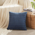 Fancy Homi 4 Packs Dusty Blue Decorative Throw Pillow Covers 14x14 Inch for Living Room Couch Bed Sofa, Rustic Farmhouse Boho Home Decor, Soft Plush Striped Corduroy Square Cushion Case 35x35 cm