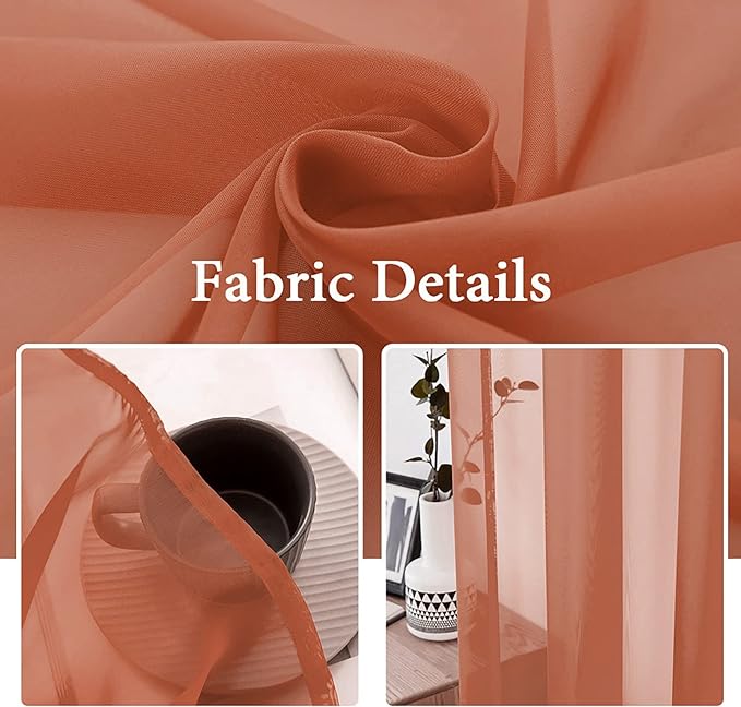 MIULEE 2 Panels Solid Color Sheer Window Curtains Elegant Window Voile Fall Panels/Drapes/Treatment for Bedroom Living Room (54X72 Inches Burnt Orange)