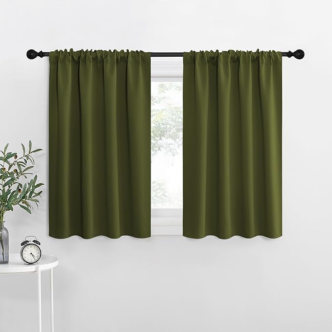 NICETOWN Blackout Curtains for RV Windows, Olive, 29" by 20", 2 Panels, Room Darkening Window Curtain Panels, Easy-Care Solid Thermal Insulated Draperies/Drapes for Daughter Room