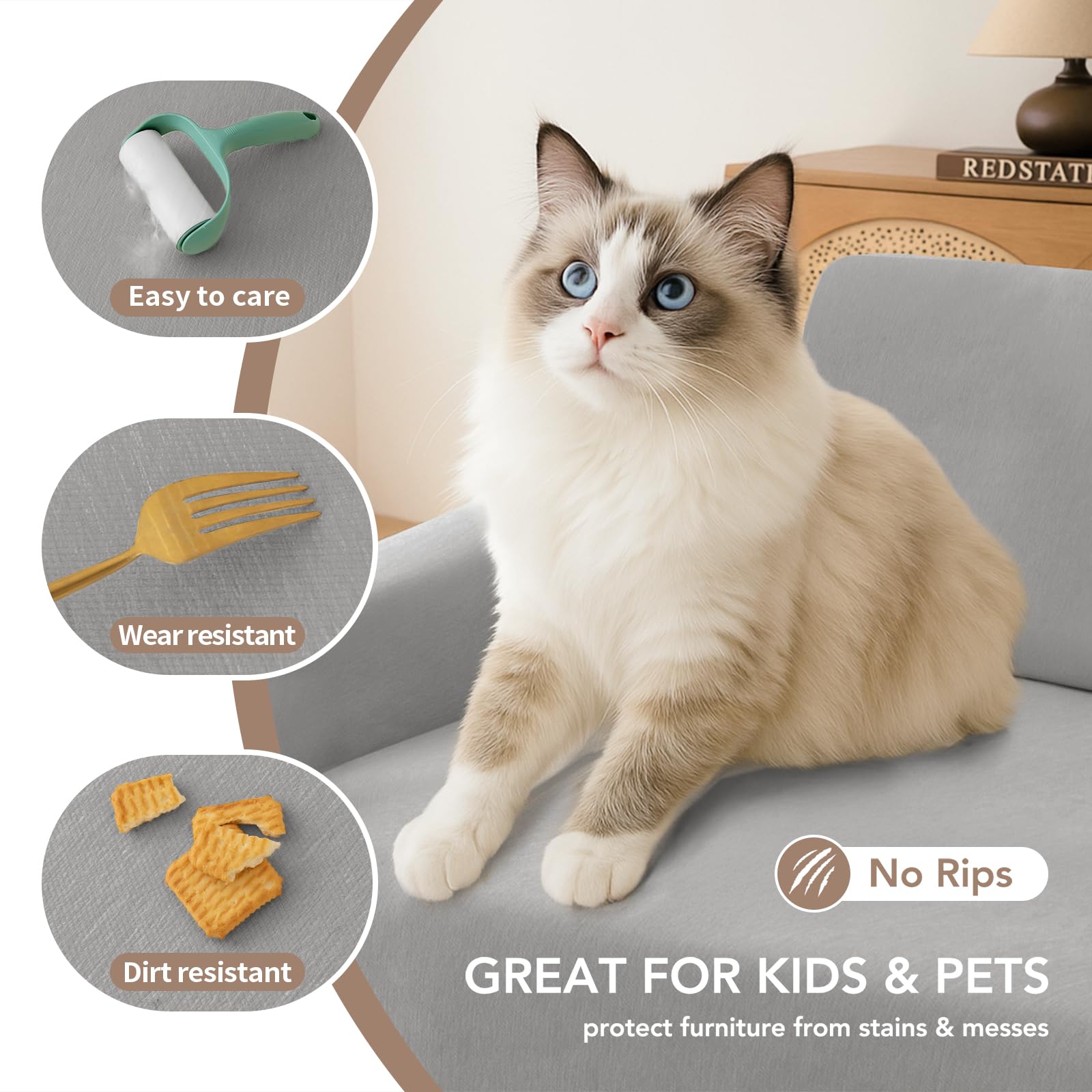 KaviKon Couch Cover for Sofa, Boho Sofa Covers Washable 4 Cushion for Dogs