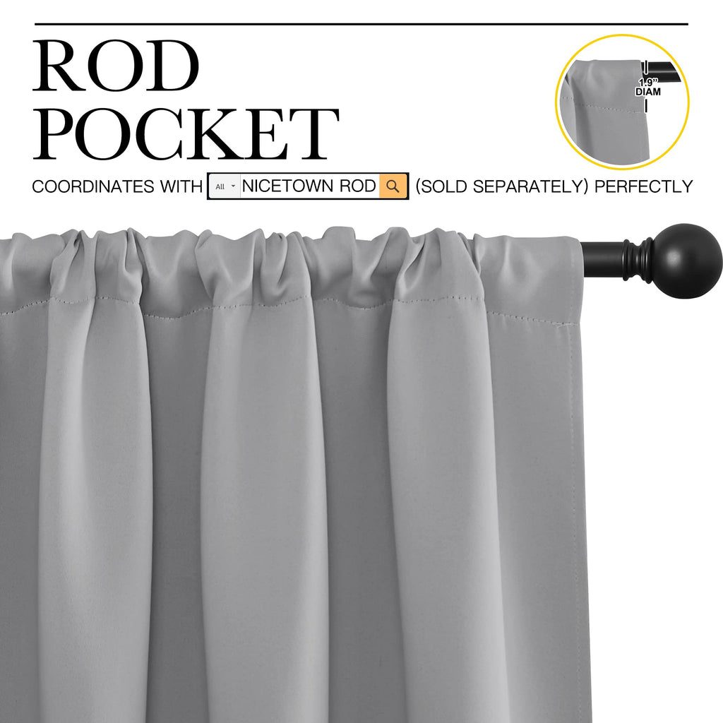 NICETOWN RV Blackout Curtains for Camper Windows, Short Room Darkening Curtains for Kitchen, Home Decoration Thermal Insulated Rod Pocket Drapes for Small Windows (Silver Grey, 2 Panels, W42 x L36)