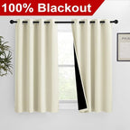 NICETOWN Warm Curtains for Winter, Bedroom Full Blackout Curtain Panels, Great Job for Blocking Light, Complete Blackout Draperies with Black Liner for Night Shift (Beige, Set of 2, 46 by 54-inch)