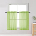 OWENIE Short Lime Sheer Curtains 36 Inch Length 2 Panels Set, Kitchen Tiers Curtains Light Filter Rod Pocket Voile Cafe Curtain for Basement Bathroom Small Half Window, 42" W x 36" L, Lime