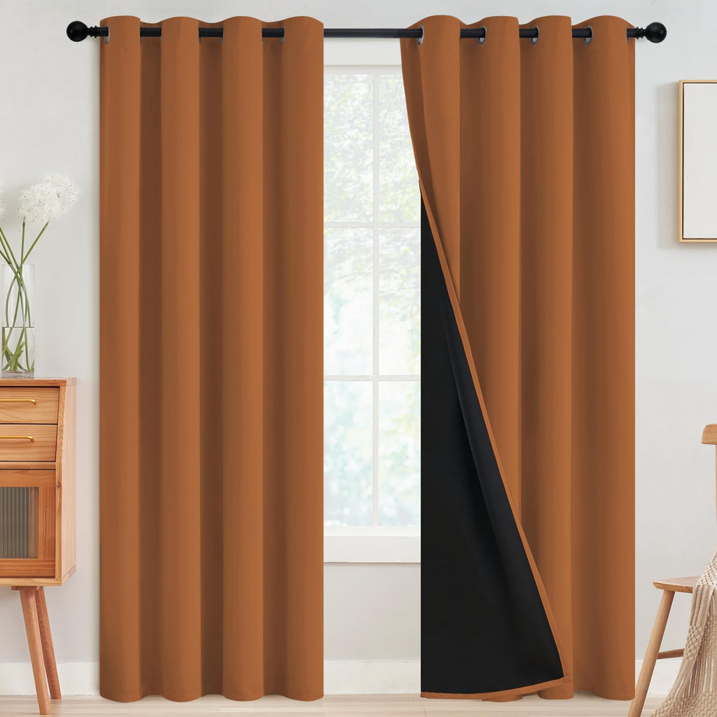 SimpleHome Orange 100% Blackout Curtains Room Darkening Living Room 96 Inch