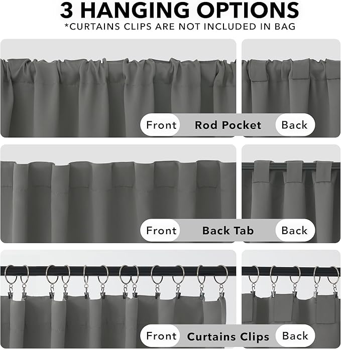 Deconovo Blackout Curtains, Thermal Insulated, W52 x L63 2 Panels, Back Tab, Machine Washable, Room-Darkening Drapes for Bedroom/Living Room Light Grey