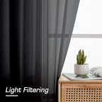 Simplebrand Black Sheer Curtains 63 Inch Length 2 Panels, Rod Pocket Solid Color Window Sheer Curtain Panels, Elegant Curtains & Drapes for Living Room, Bedroom 2 Panels (Black, 42" W x 63" L)