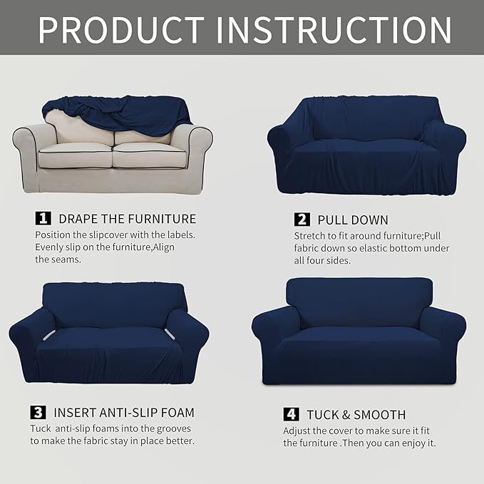 Easy-Going Stretch Chair Slipcover with Arm Washable Navy