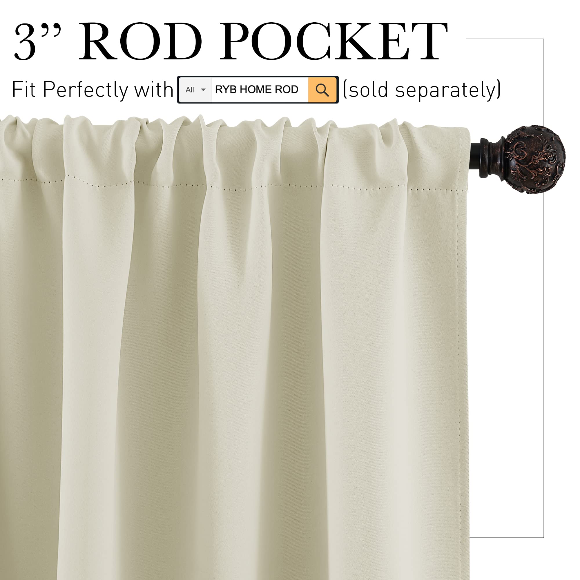 RYB HOME Kitchen Curtains Over Sink 36 inch Length for Cabinet, Rod Pocket