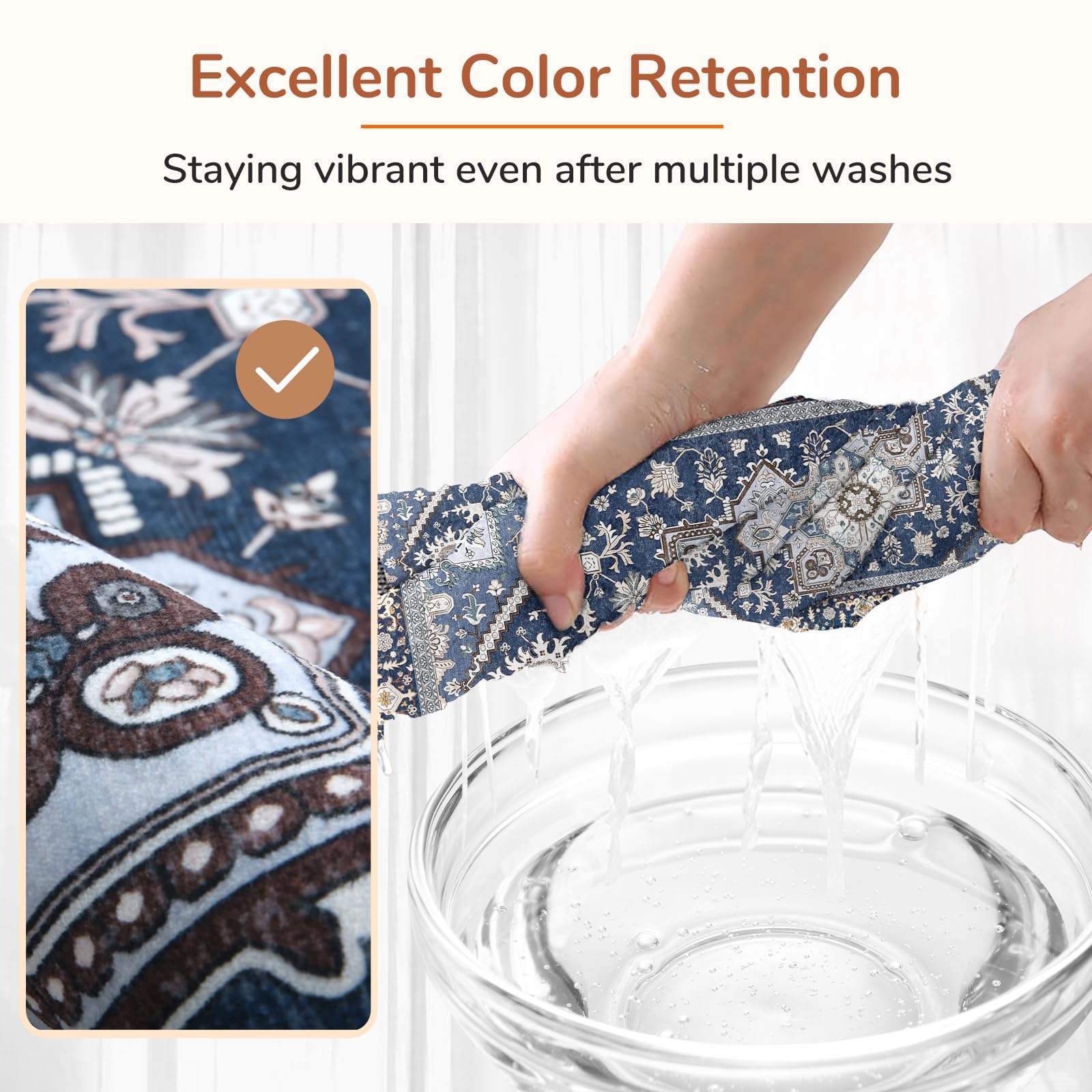 OPPODREAM Soft Area Rugs 4', Persian-Inspired Washable Rug, Blue & Gold