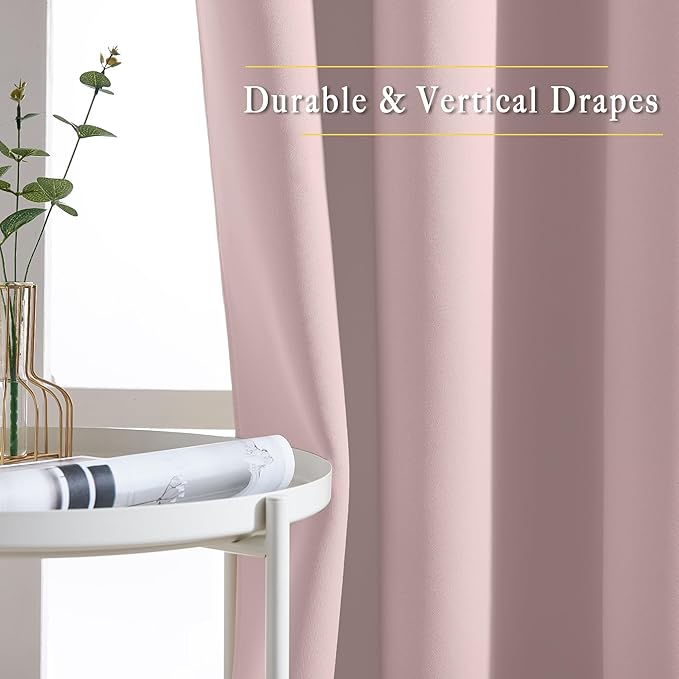 NICETOWN Light Block Window Curtains 84" Length - Home Fashion Thermal Insulated Solid Grommet Room Darkening Window Treatments for Hall Room, Blush Pink, 1 Pair, 52" Wide by 84" Long