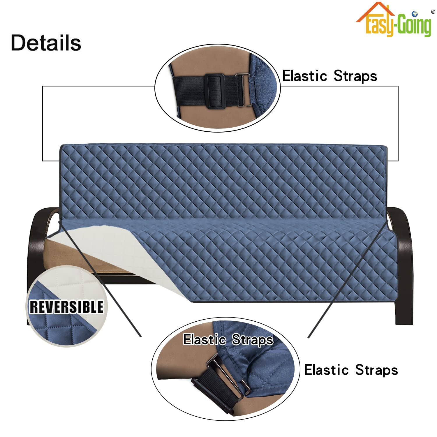 Easy-Going Reversible Couch Cover, Large Futon Sofa, Dark Blue/Ivory