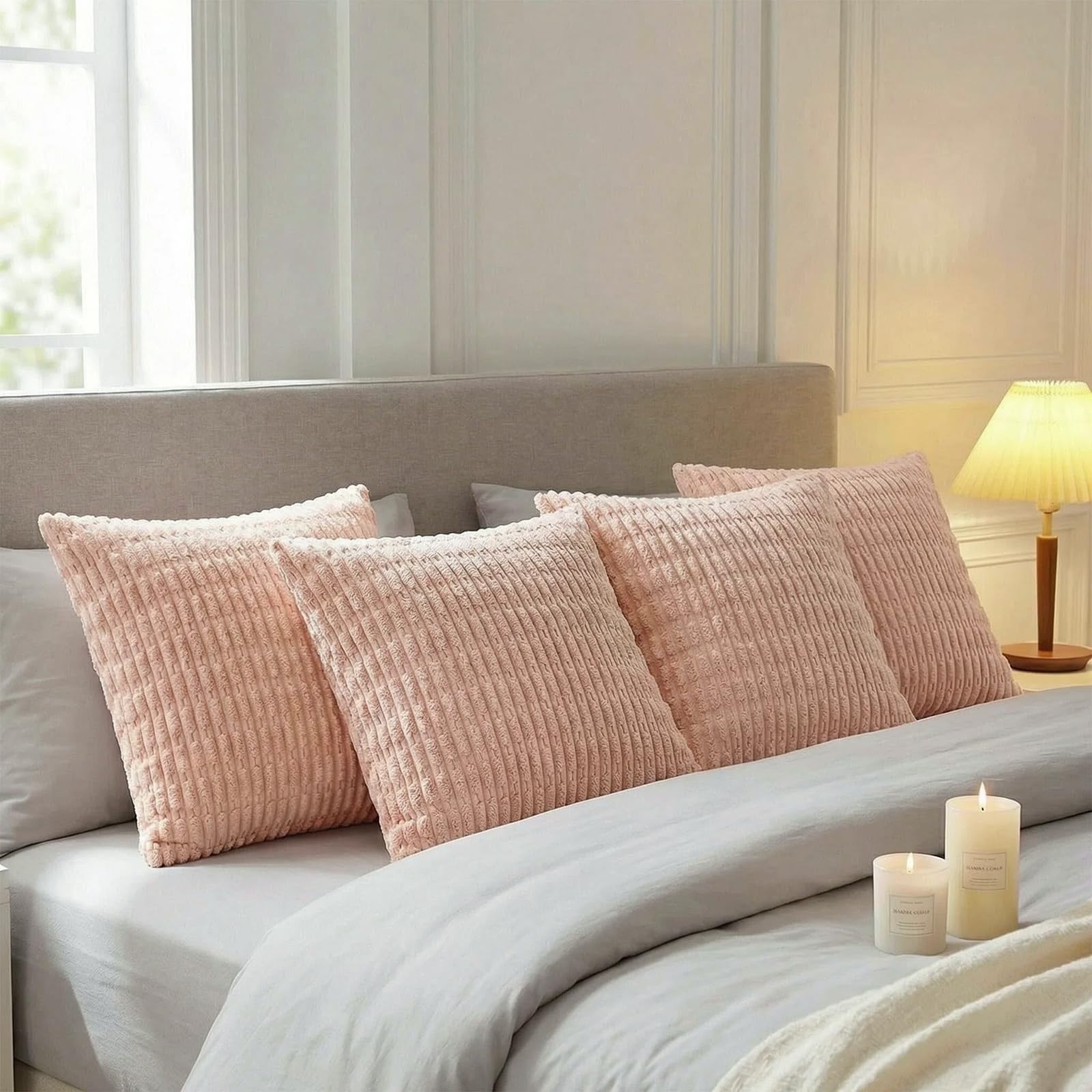 Fancy Homi 4 Packs Decorative Throw Pillow Covers for Living Room Couch Bed, Modern Farmhouse Boho Home Décor Accent Cushion Case, 18" x 18", Blush Pink