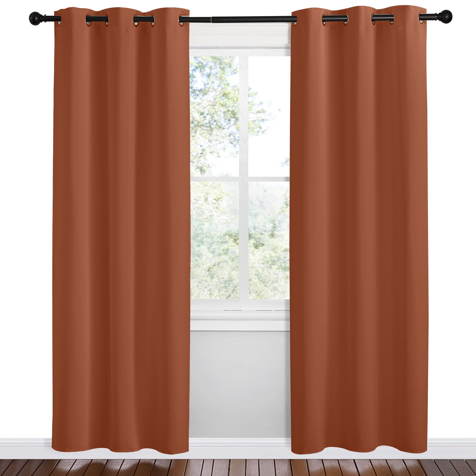 NICETOWN Bedroom Small Blackout Curtains 78 inches Long, Burnt Orange, 1 Pair, 42 x 78 inches, Privacy and Thermal Insulated Blackout Drapes for Office Windows